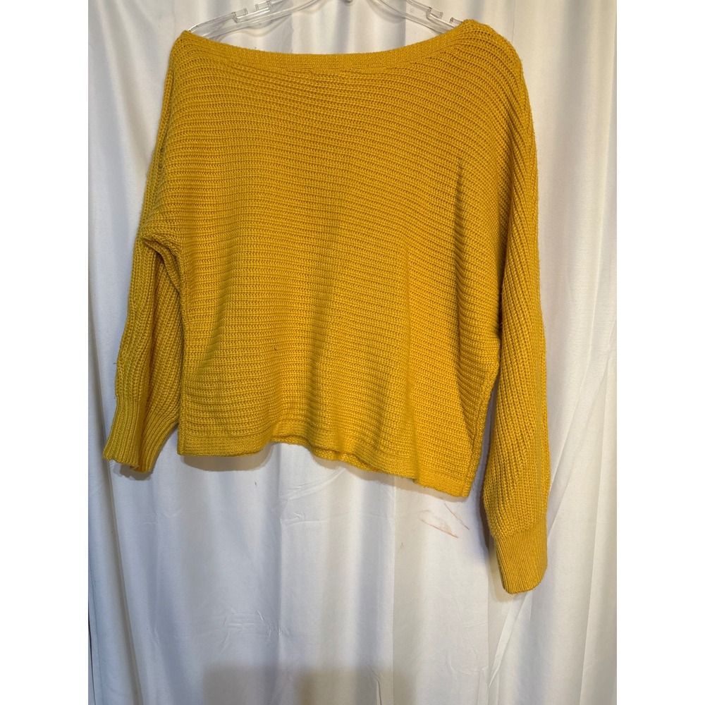 GB Medium Knit Cropped Sweater Pullover Boat Neck‎ Long Sleeve Yellow - Picture 6 of 7